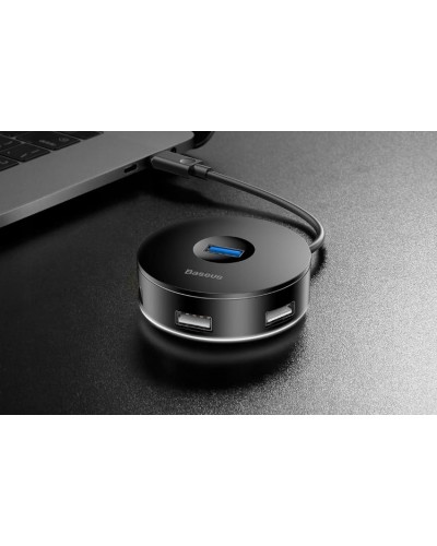 HUB USB-C Baseus Airjoy Round Box 4 Porturi | USB3.0 + 3x USB2.0 Negru
